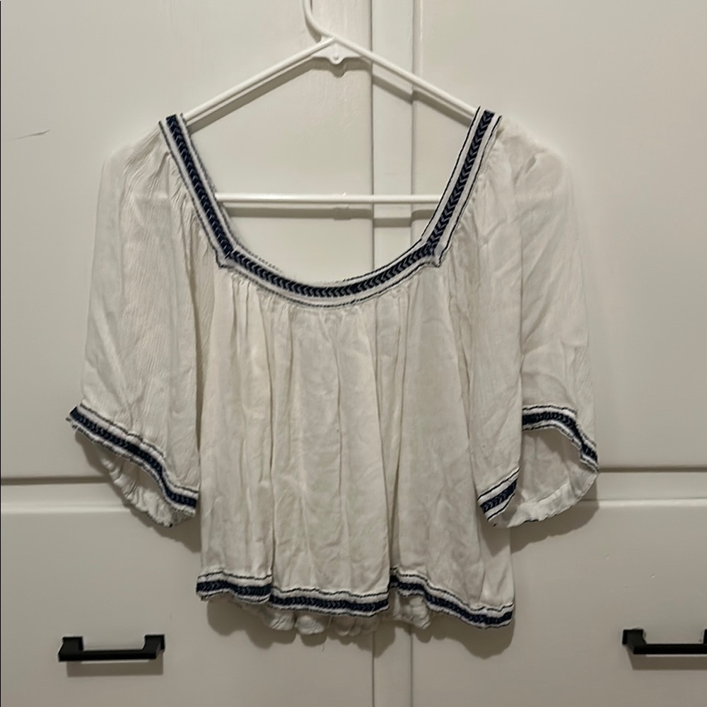 White and Black Embroidered Women's Top